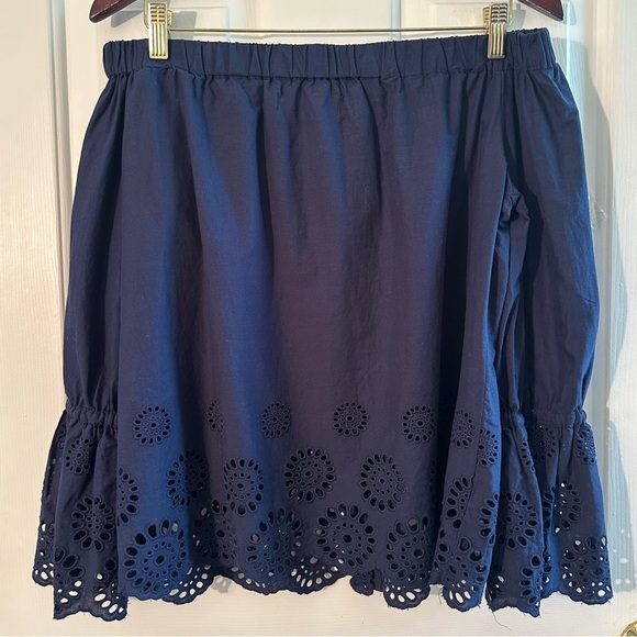 ANTHROPOLOGIE Isabella Sinclair S Navy Off Shoulder Eyelet Bell Sleeves ROMANTIC - Picture 13 of 13